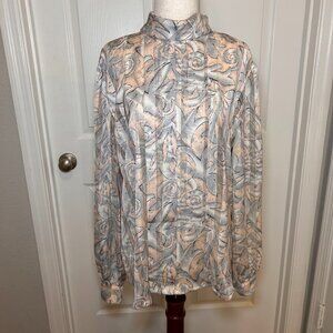 Nicola Women's Blouse Size 14 Silky Pleated Semi Sheer High Neck Classy Vintage